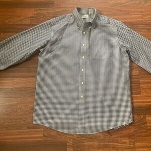 L.L.Bean Men’s Button Down Long Sleeved Shirt Sz L Reg Cotton Navy White Checks